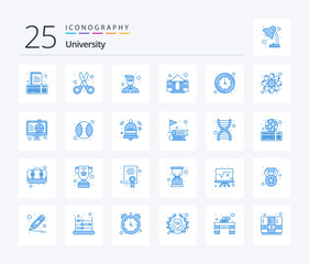 University 25 Blue Color icon pack including time. university. bachelor. school. building