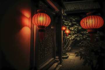 ﻿A row of red lanterns - Generative AI
