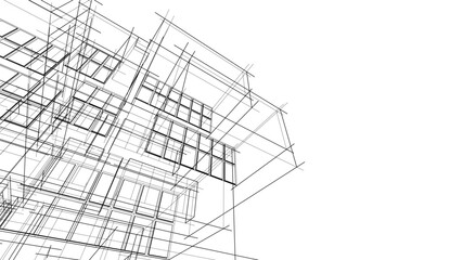 Linear architectural drawing vector illustration