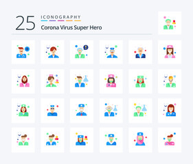 Corona Virus Super Hero 25 Flat Color icon pack including stethoscope. doctor. nurse. health care. appointment