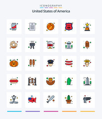 Creative Usa 25 Line FIlled icon pack  Such As trophy. achievement. ball. american. shield