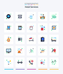 Creative Hotel Services 25 Flat icon pack  Such As pillows. dream. cup. reception. lady manager