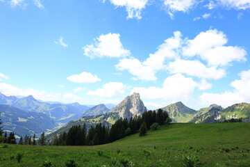 Fototapeta premium View of the Pointe d'Arvouin located on the commune La Chapelle-d'Abondance, in the French Chablais