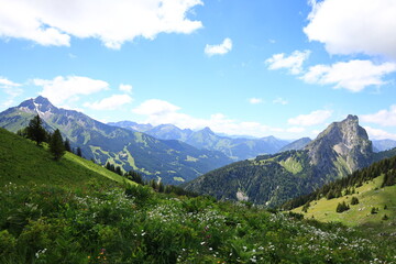 Fototapeta premium View of the Pointe d'Arvouin located on the commune La Chapelle-d'Abondance, in the French Chablais