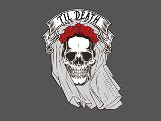 Til Death Do Us Part Skull Roses Veil
