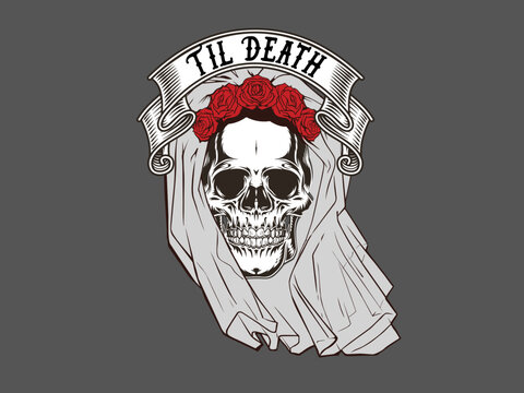 Til Death Do Us Part Skull Roses Veil