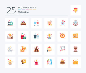 Valentine 25 Flat Color icon pack including love. love. bed. day. valentine