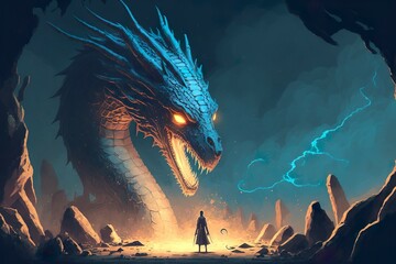 Digital Painting of The Lord and the Faithful Dragon Generative AI