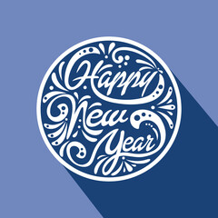 Hand drawn of Happy New Year. Holiday Vector Illustration With Lettering and Composition 