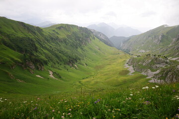 View from the Château d'Oche which is a mountain in the Chablais Alps in Haute-Savoie, France