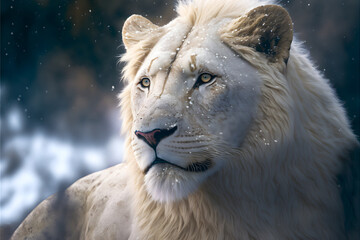 White lion - Snow with generative AI technology