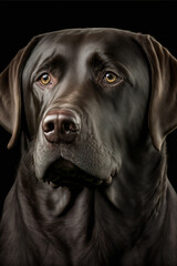 Generative AI of a labrador retriever dog illustration, realistic image with black background