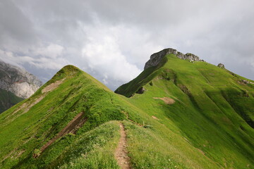 Fototapeta premium View from the Château d'Oche which is a mountain in the Chablais Alps in Haute-Savoie, France