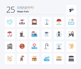 Water Park 25 Flat Color icon pack including water. mushroom. park. park. valentines day