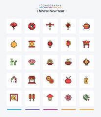 Creative Chinese New Year 25 Line FIlled icon pack  Such As newyear. new. newyear. chinese. chinese