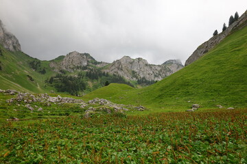 View on the Château d'Oche which is a mountain in the Chablais Alps in Haute-Savoie, France