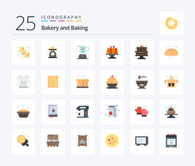 Baking 25 Flat Color icon pack including cakes. baking. baked. jug