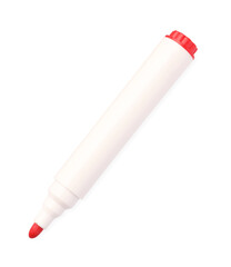 Bright red marker isolated on white, top view. School stationery