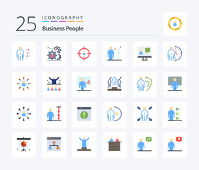 Business People 25 Flat Color icon pack including job. employee. team. strategy. people