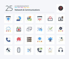 Network And Communications 25 Flat Color icon pack including web. computer. male. arrow. messages