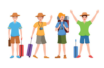 Obraz premium Handsome man in cartoon character,acting with happy feeling ,prepare for travelling,