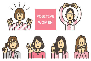 Happy and smiling Japanese women avatar icon set [Vector illustration material].