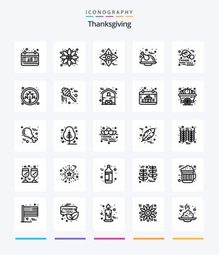 Creative Thanksgiving 25 OutLine icon pack  Such As leaf. thanks day. autumn. chicken. thanksgiving