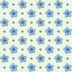 seamless pattern blue flower line doodle hand drawing abstract isolated on yellow background