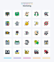 Creative Marketing 25 Line FIlled icon pack  Such As analytics. support. talk. headphones. public opinion
