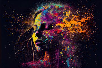 Expressive image of woman with eyes closed in vivid artistic thought and imagination, Generative AI