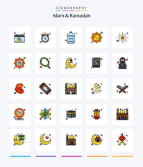 Creative Islam And Ramadan 25 Line FIlled icon pack  Such As rise. muslim. bottle. islam. art