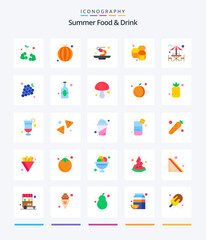 Creative Summer Food & Drink 25 Flat icon pack  Such As beach. alcohol. prawn. sweet. honey