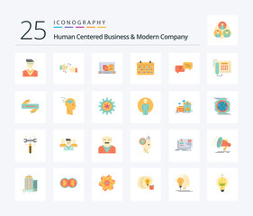 Human Centered Business And Modern Company 25 Flat Color icon pack including chat. year. presentation. mounth. calendar