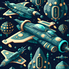 seamless pattern of spaceships