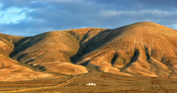 Wall In A Desert Landscape Of El Cotillo, Fuerteventura, Canary Islands, Spain, Europe