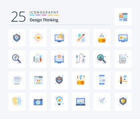 Design Thinking 25 Flat Color icon pack including thinking. design. thinking. creative. graphic