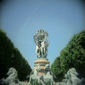 Top details of the Fountain of the Observatory, at the south entrance of the Jardin du Luxembourg.