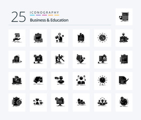 Business And Education 25 Solid Glyph icon pack including product. insurance. finance. web. pay