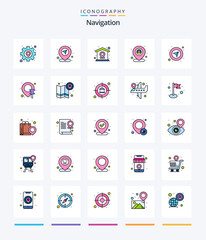 Creative Navigation 25 Line FIlled icon pack  Such As arrow. map. online. location. pin