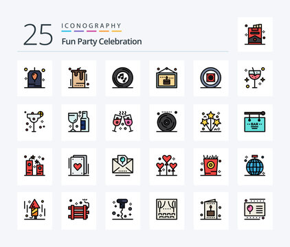 Party 25 Line Filled icon pack including picture. celebration. wedding. birthday. player