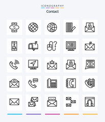 Creative Contact 25 OutLine icon pack  Such As envelope. communication. earth. receive. envelope