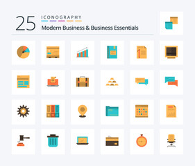 Modern Business And Business Essentials 25 Flat Color icon pack including business. chart. business. analysis. people