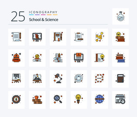 School And Science 25 Line Filled icon pack including molecule. book. writing. article writing