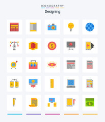 Creative Designing 25 Flat icon pack  Such As globe. design. closet. light. design