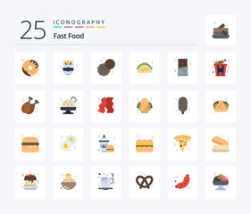 Fast Food 25 Flat Color icon pack including chicken. fast food. fast. food. churro
