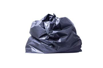 black garbage bag isolated on white background.