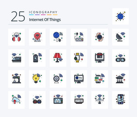 Internet Of Things 25 Line Filled icon pack including network. connections. internet. wifi. smart