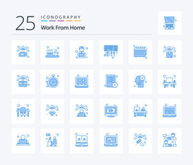 Fototapeta na wymiar Work From Home 25 Blue Color icon pack including typing. keyboard. file. coding. time