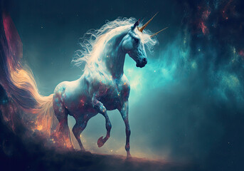 unicorn on space background created with Generative AI technology