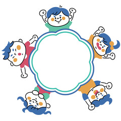 元気な子供たちのカラフルなイラストフレーム